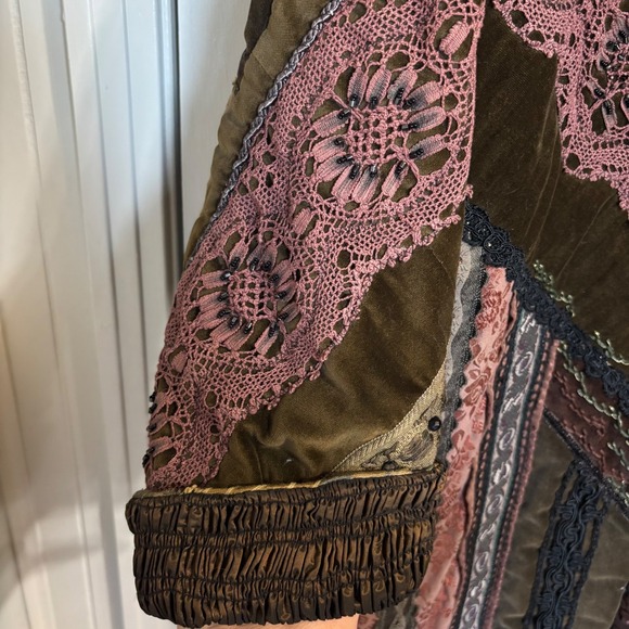 Vintage Crazy Quilt Patchwork Jacket Long Coat Velvet Lace Whimsigoth Handmade - Picture 4 of 16